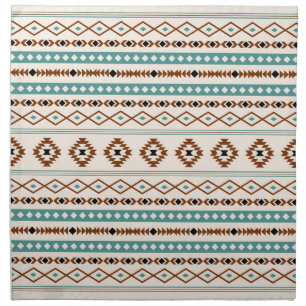 Aztec Teal Terracotta Black Cream Mixed Pattern Cloth Napkin