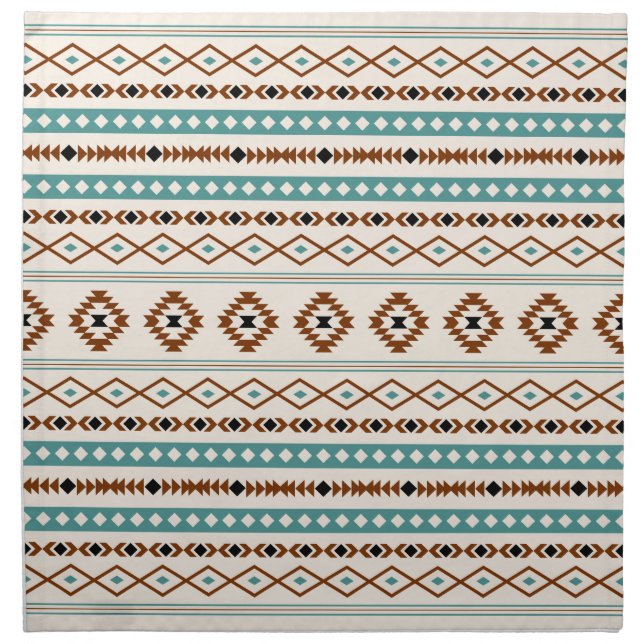 Aztec Teal Terracotta Black Cream Mixed Pattern Cloth Napkin (Front)