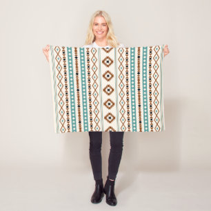 Aztec Teal Terracotta Black Cream Mixed Pattern Fleece Blanket