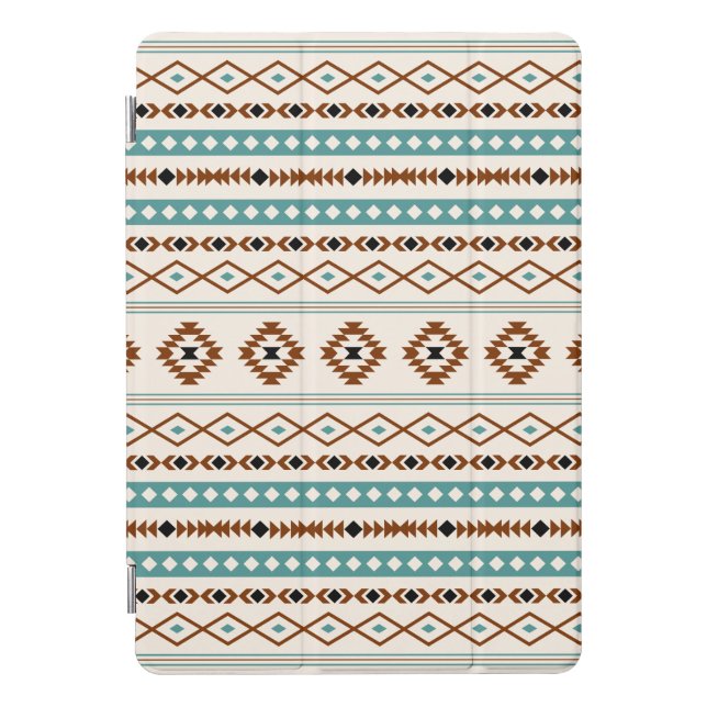 Aztec Teal Terracotta Black Cream Mixed Pattern iPad Pro Cover (Front)