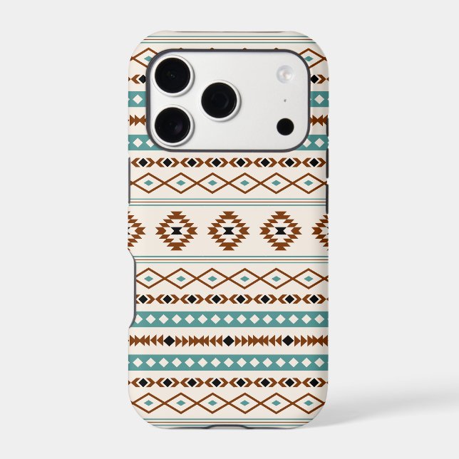 Aztec Teal Terracotta Black Cream Mixed Pattern iPhone Case (Back)