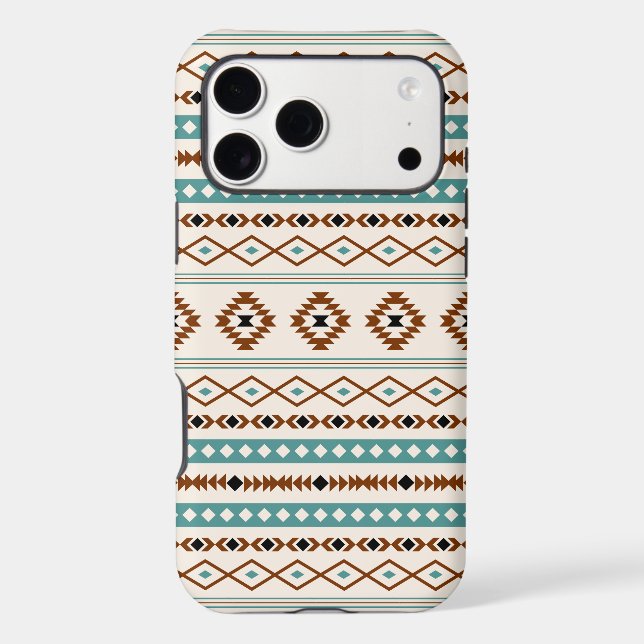Aztec Teal Terracotta Black Cream Mixed Pattern iPhone Case (Back)