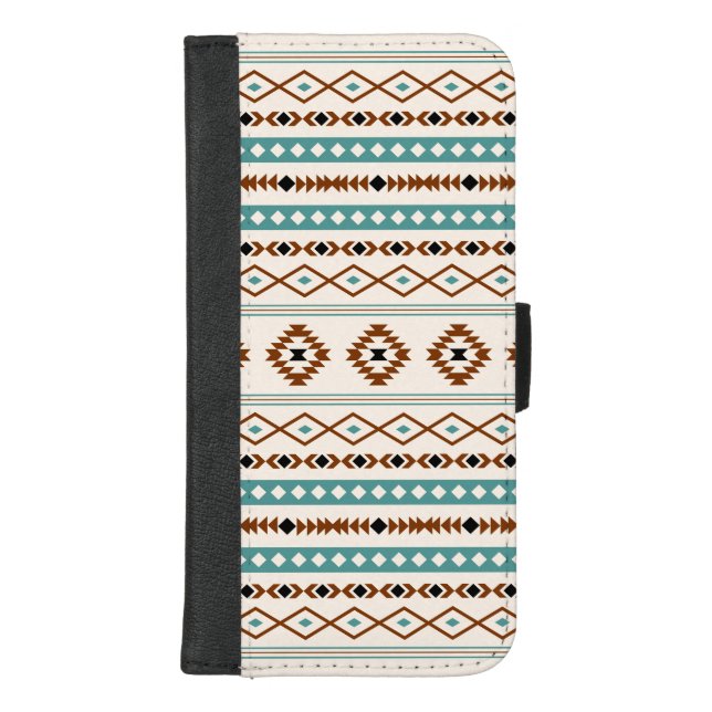 Aztec Teal Terracotta Black Cream Mixed Pattern iPhone Wallet Case (Front)