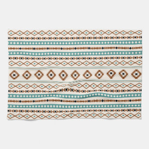 Aztec Teal Terracotta Black Cream Mixed Pattern Kitchen Towel