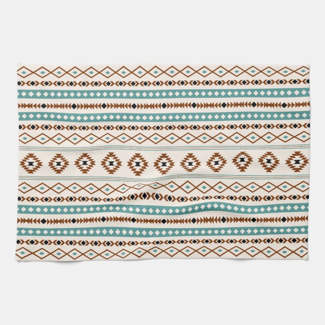 Aztec Teal Terracotta Black Cream Mixed Pattern Kitchen Towel (Horizontal)