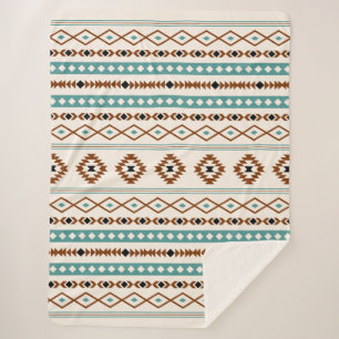 Aztec Teal Terracotta Black Cream Mixed Pattern Sherpa Blanket