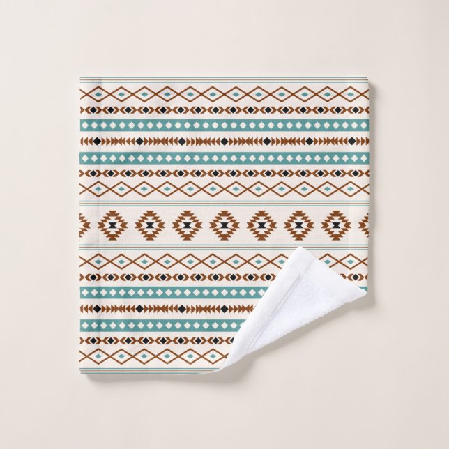 Aztec Teal Terracotta Black Cream Mixed Pattern Wash Cloth (Wash Cloth)