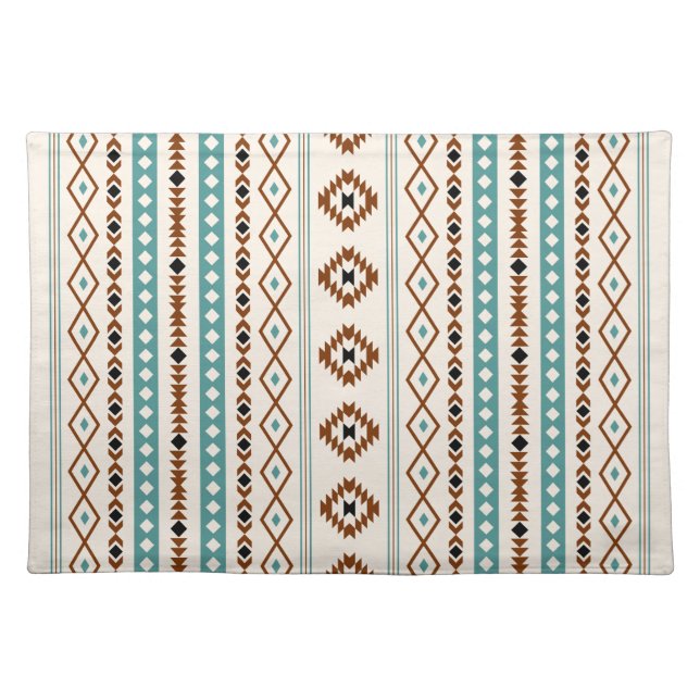 Aztec Teal Terracotta Black Cream Mixed (V)Pattern Cloth Placemat (Front)