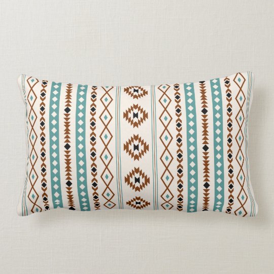 Aztec Teal Terracotta Black Cream Mixed (V)Pattern Lumbar Pillow
