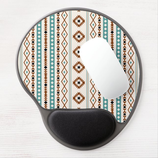 Aztec Teal Terracotta Blk Cr Mix Motif (V) Pattern Gel Mouse Pad (Left Side)
