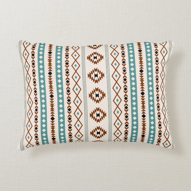 Aztec Teal Terracotta Blk Crm Mix Motifs(V)Pattern Accent Pillow (Front)