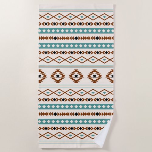 Aztec Teal Terracotta Blk Crm Mixed Motifs Pattern Beach Towel