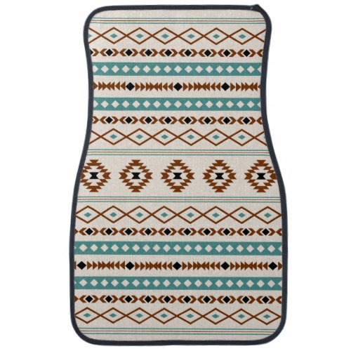 Aztec Teal Terracotta Blk Crm Mixed Motifs Pattern Car Floor Mat