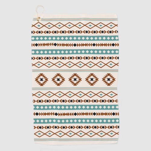 Aztec Teal Terracotta Blk Crm Mixed Motifs Pattern Golf Towel