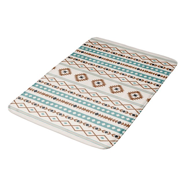 Aztec Teal Terracotta Blk Crm Mixed Motifs (V) Ptn Bath Mat (Angled)