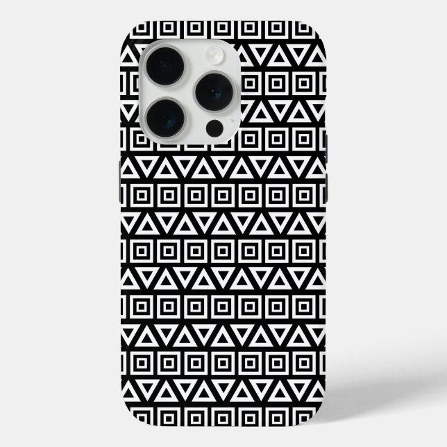 Aztec Triangles+Squares Pattern White on Black Case-Mate iPhone Case (Back)