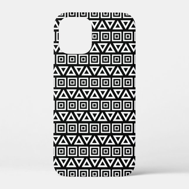 Aztec Triangles+Squares Pattern White on Black Case-Mate iPhone Case (Back)