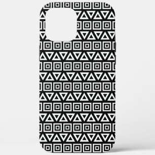 Aztec Triangles+Squares Pattern White on Black iPhone 12 Pro Max Case
