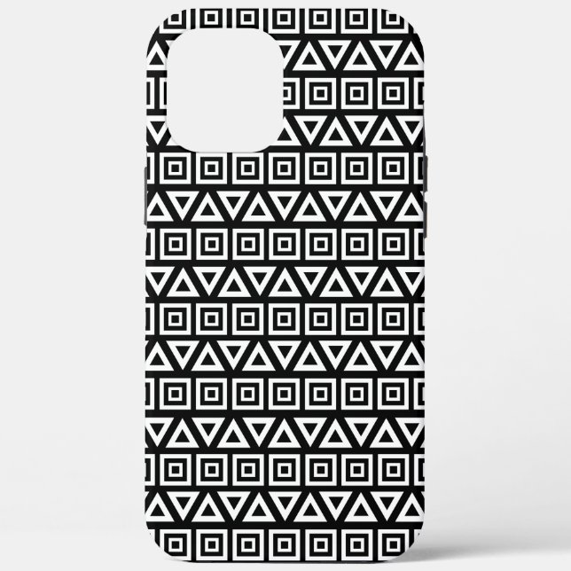 Aztec Triangles+Squares Pattern White on Black Case-Mate iPhone Case (Back)