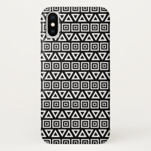 Aztec Triangles+Squares Pattern White on Black iPhone X Case