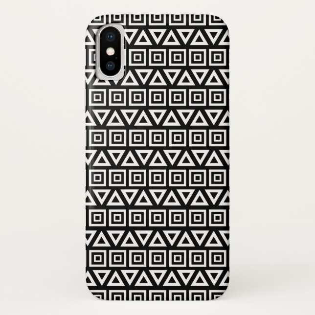 Aztec Triangles+Squares Pattern White on Black Case-Mate iPhone Case (Back)
