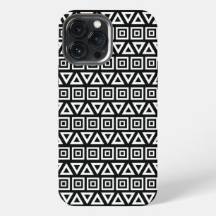 Aztec Triangles+Squares Pattern White on Black iPhone 13 Pro Max Case
