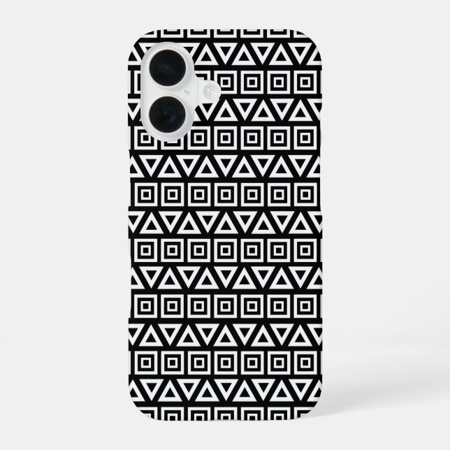 Aztec Triangles+Squares Pattern White on Black Iphone Case (Back)