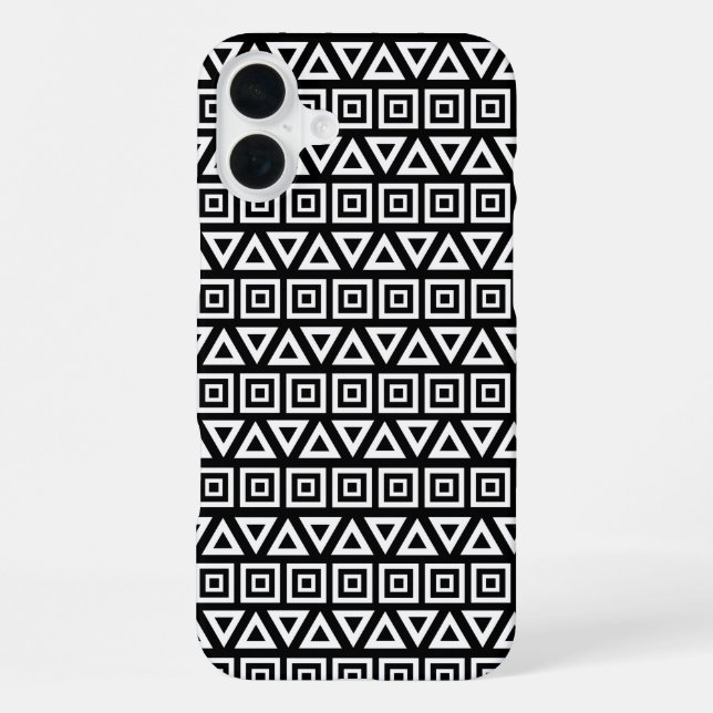 Aztec Triangles+Squares Pattern White on Black iPhone Case (Back)