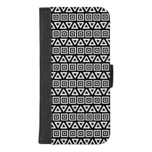 Aztec Triangles+Squares Pattern White on Black iPhone 8/7 Plus Wallet Case