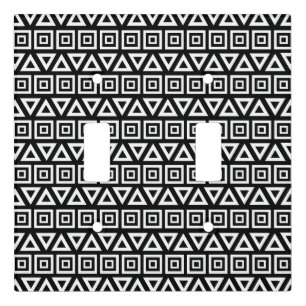 Aztec Triangles+Squares Pattern White on Black Light Switch Cover