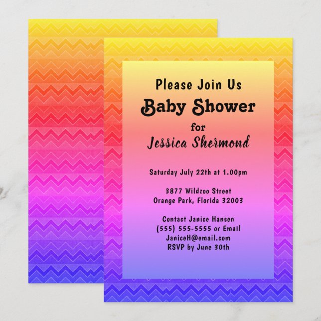 Aztec Tribal Abstract Baby Shower Bright Chevron Invitation (Front/Back)