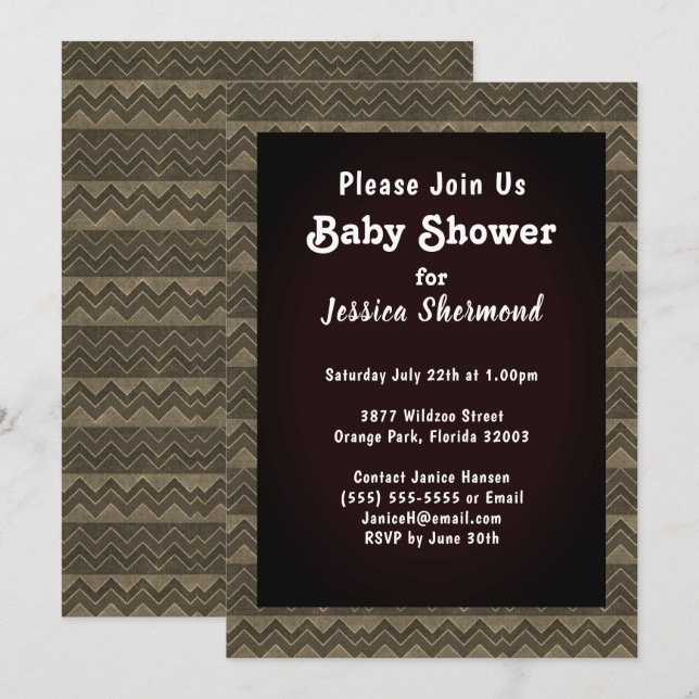 Aztec Tribal Abstract Baby Shower Chevron Grayed Invitation (Front/Back)