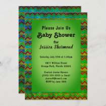 Aztec Tribal Abstract Baby Shower Chevron Green Invitation