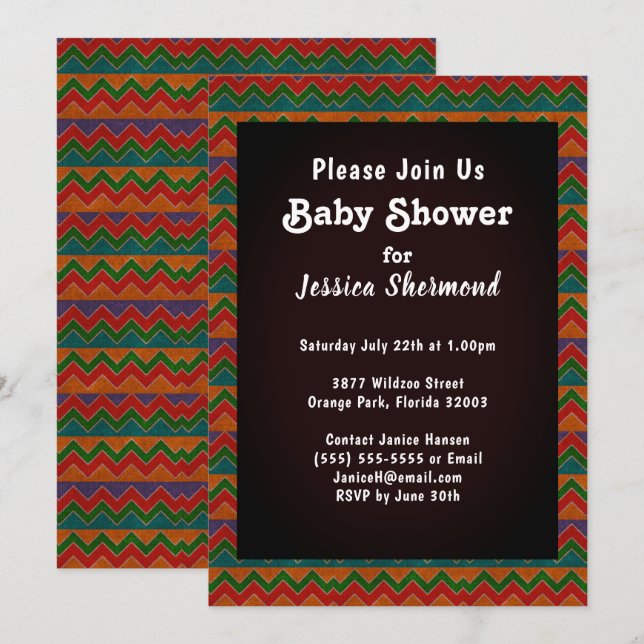 Aztec Tribal Abstract Colorful Baby Shower Chevron Invitation (Front/Back)