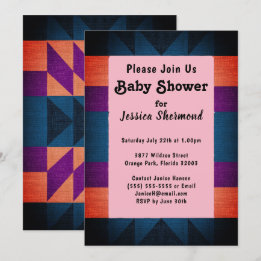 Aztec Tribal Artsy Baby Shower Blue Purple Orange Invitation