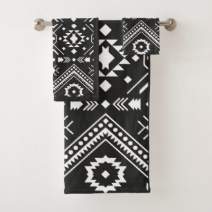 COVASA Black and White Hand Towels for Bathroom Set of 2 Native American Tribal Aztec Ethnic Boho Style Soft Absorbent Small Bath Hand Towel Kitchen