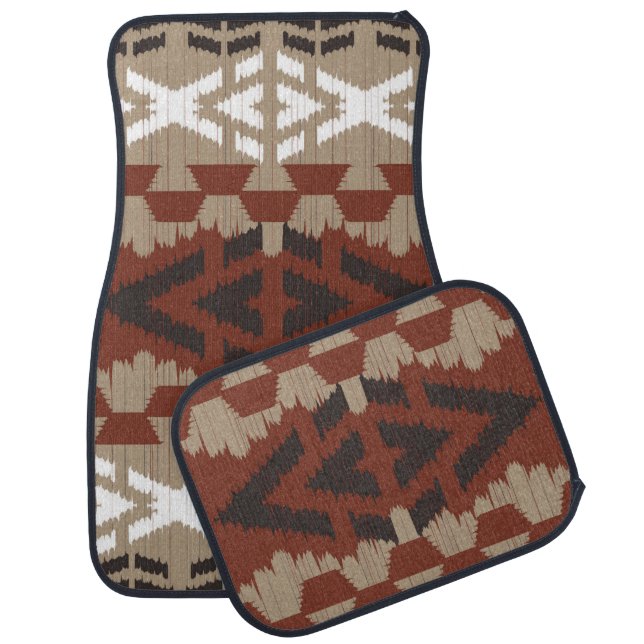 Aztec Tribal Brown Beige Ethnic Pattern Western Car Floor Mat (Set)
