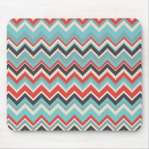 Aztec Tribal Chevron Zig Zag Pattern Red Blue Gray Mouse Pad