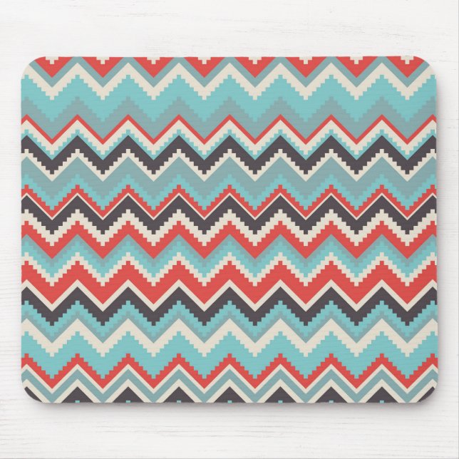 Aztec Tribal Chevron Zig Zag Pattern Red Blue Gray Mouse Pad (Front)