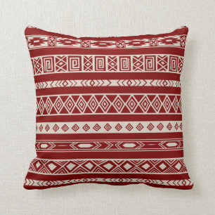 Aztec Tribal Ethnic Geometric Pattern Red Beige Throw Pillow