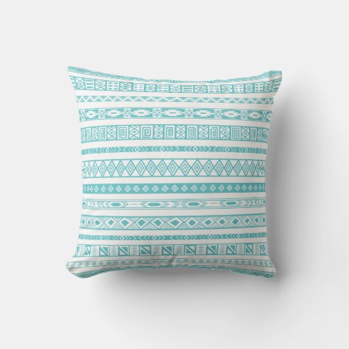 Aztec Tribal Ethnic Geometric Pattern Teal Blue Throw Pillow