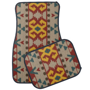 Aztec Tribal Ethnic Yellow Red Beige Pattern  Car Floor Mat