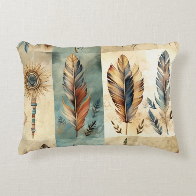 Aztec Tribal Feathers Medicine Stick Accent Pillow (Front)