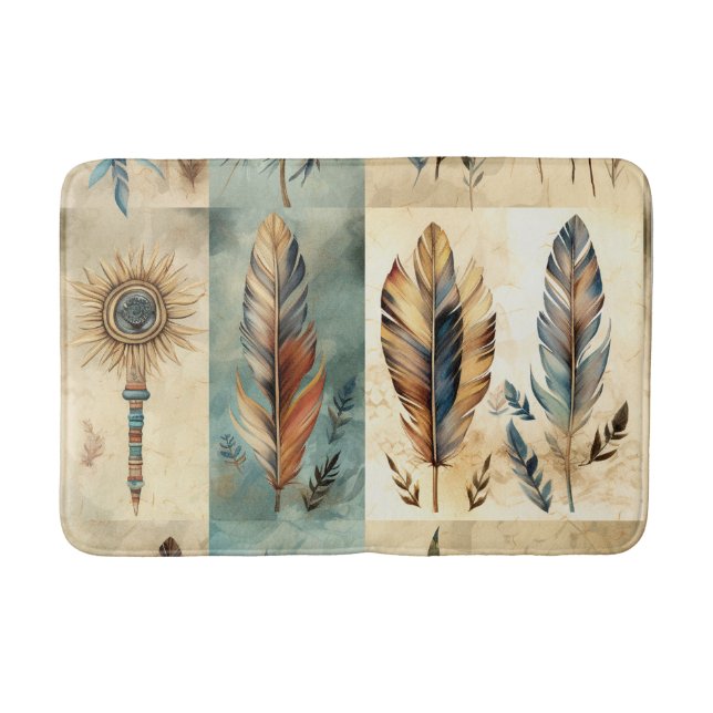 Aztec Tribal Feathers Medicine Stick Bath Mat (Front)
