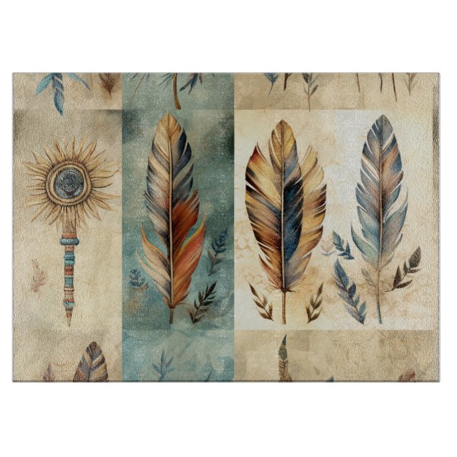 Aztec Tribal Feathers Medicine Stick Cutting Board (Front)