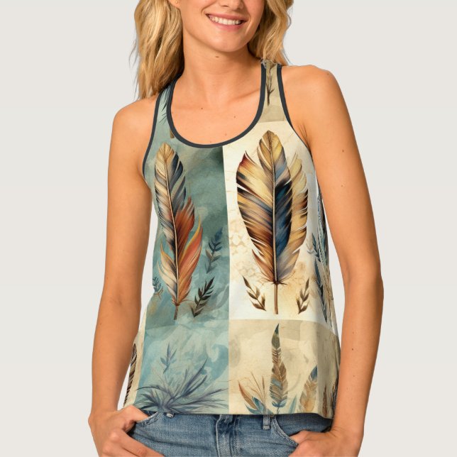 Aztec Tribal Feathers Medicine Stick Tank Top (Front)