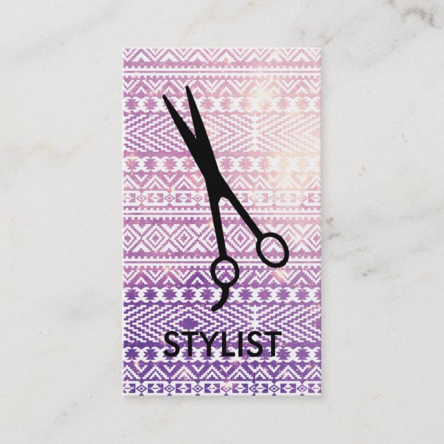 aztec tribal galaxy pink purple hairstylist hair business card (Front)
