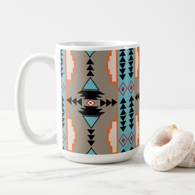 Aztec Tribal Geometric Coffee Mug (With Donut)