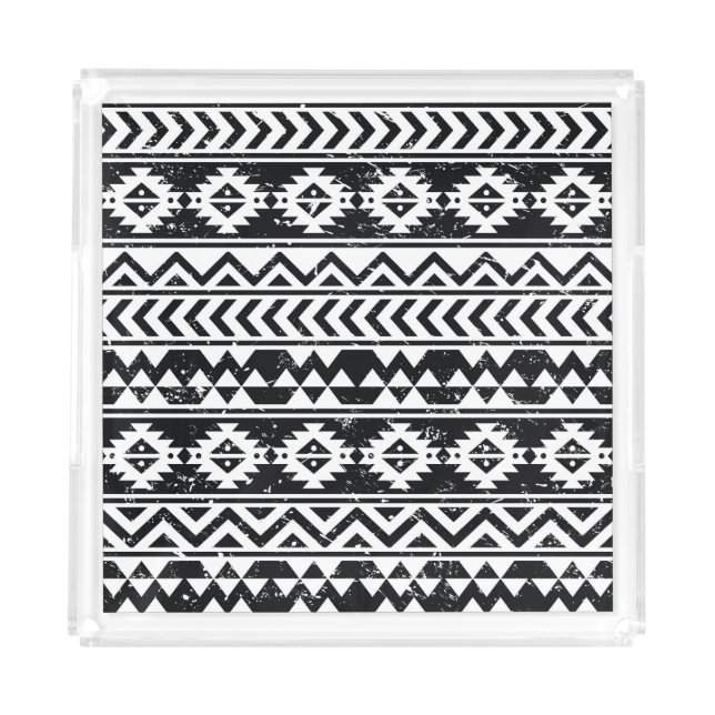 Aztec tribal: grunge white pattern. acrylic tray (Front)
