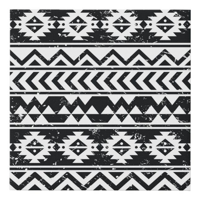 Aztec tribal: grunge white pattern. faux canvas print (Front)